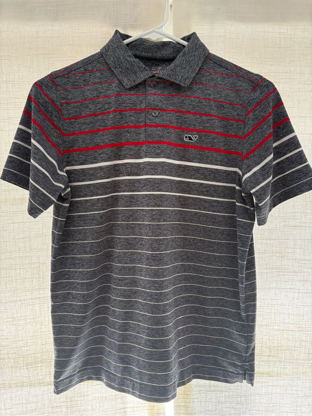 Vineyard Vines Gray Polo with Red & White Stripes